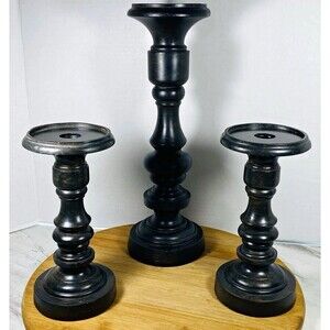 Hobby lobby Set of 3 Black Wood Pedestal Candlestick Holders 13.5” and 8.15”